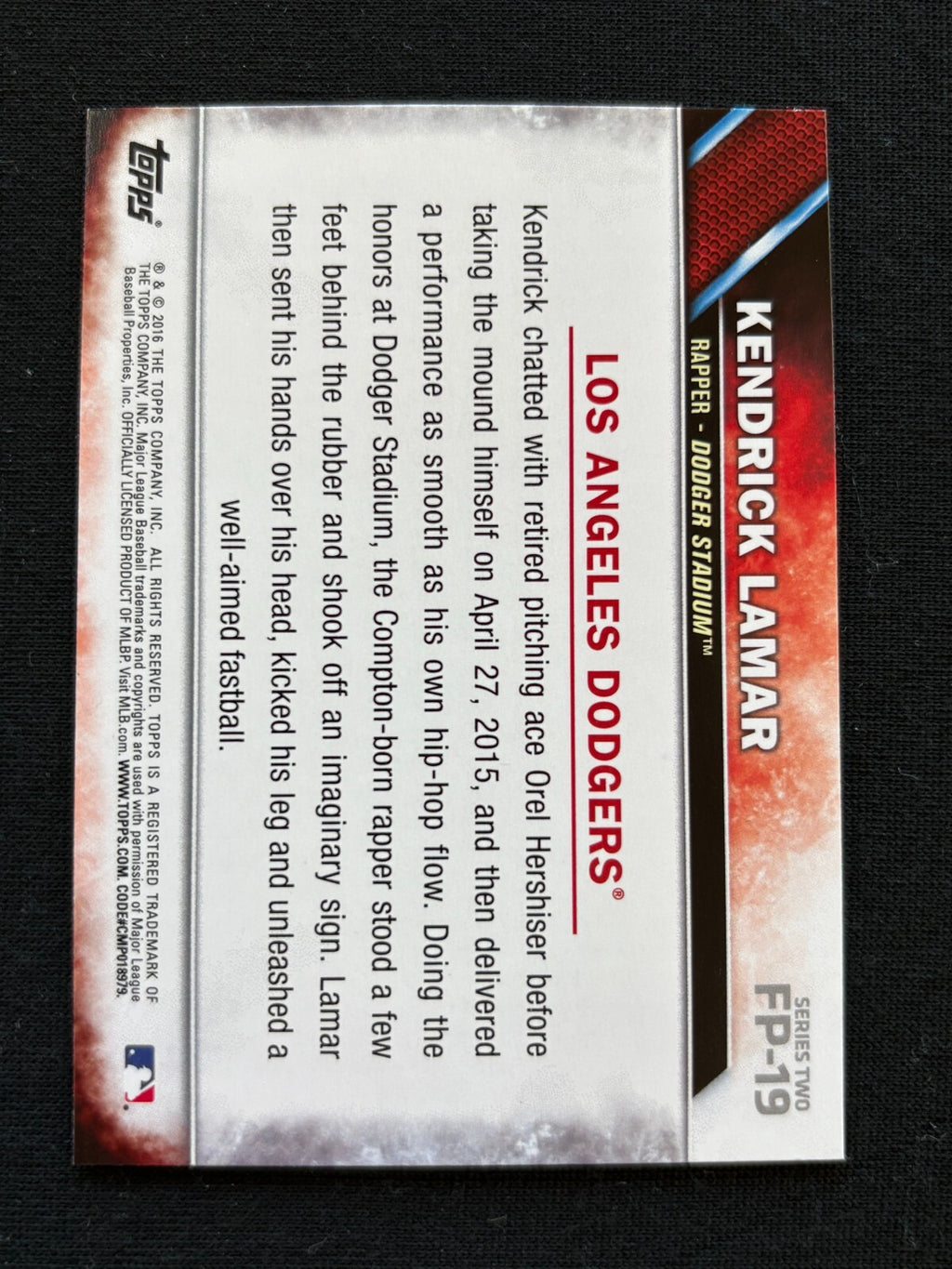 Kendrick Lamar 2016 Topps First Pitch Rookie RC Los Angeles Dodgers Rapper #19