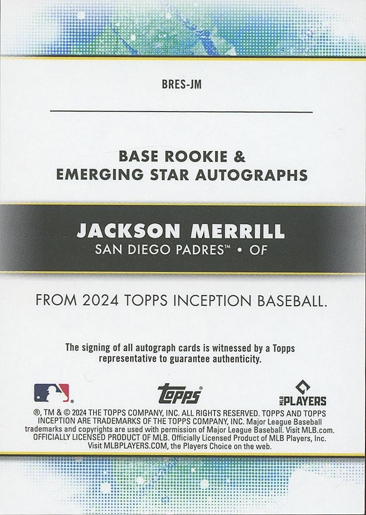 Jackson Merrill 2024 Topps Inception Auto Autograph RC San Diego Padres 34/50