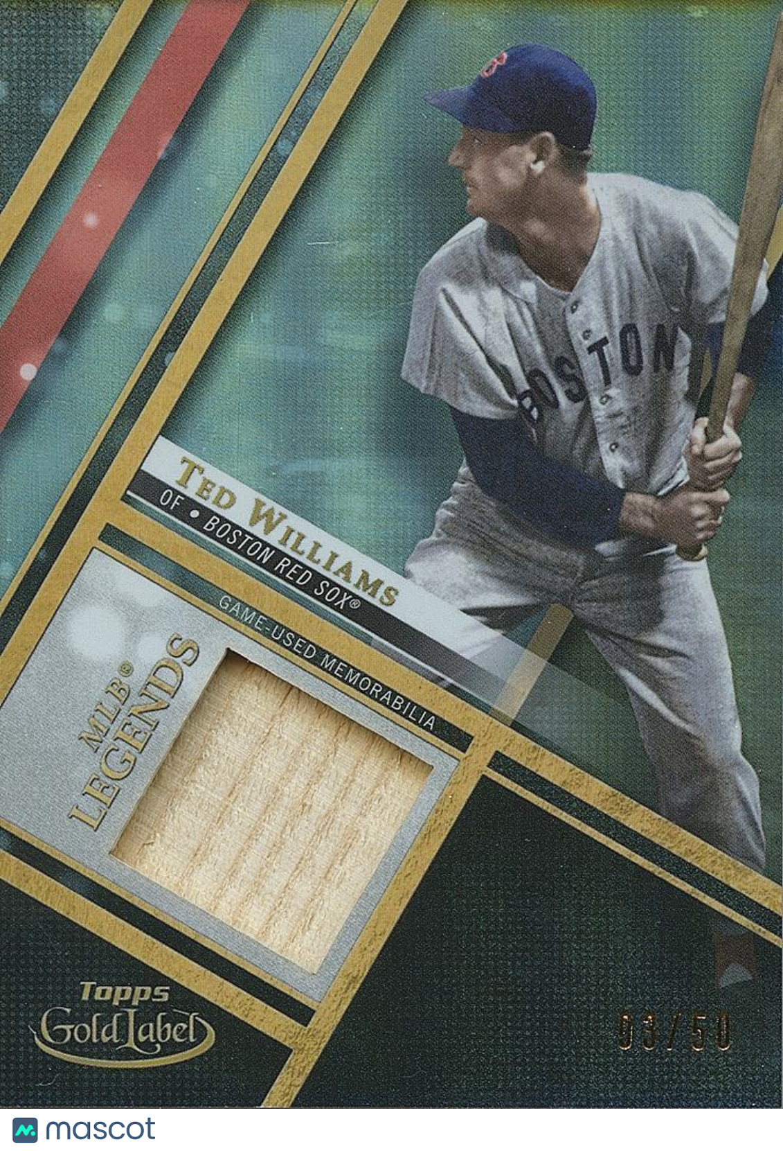 Ted Williams 2021 Topps Gold Label Game Used Bat Relic Boston Red Sox 3/50