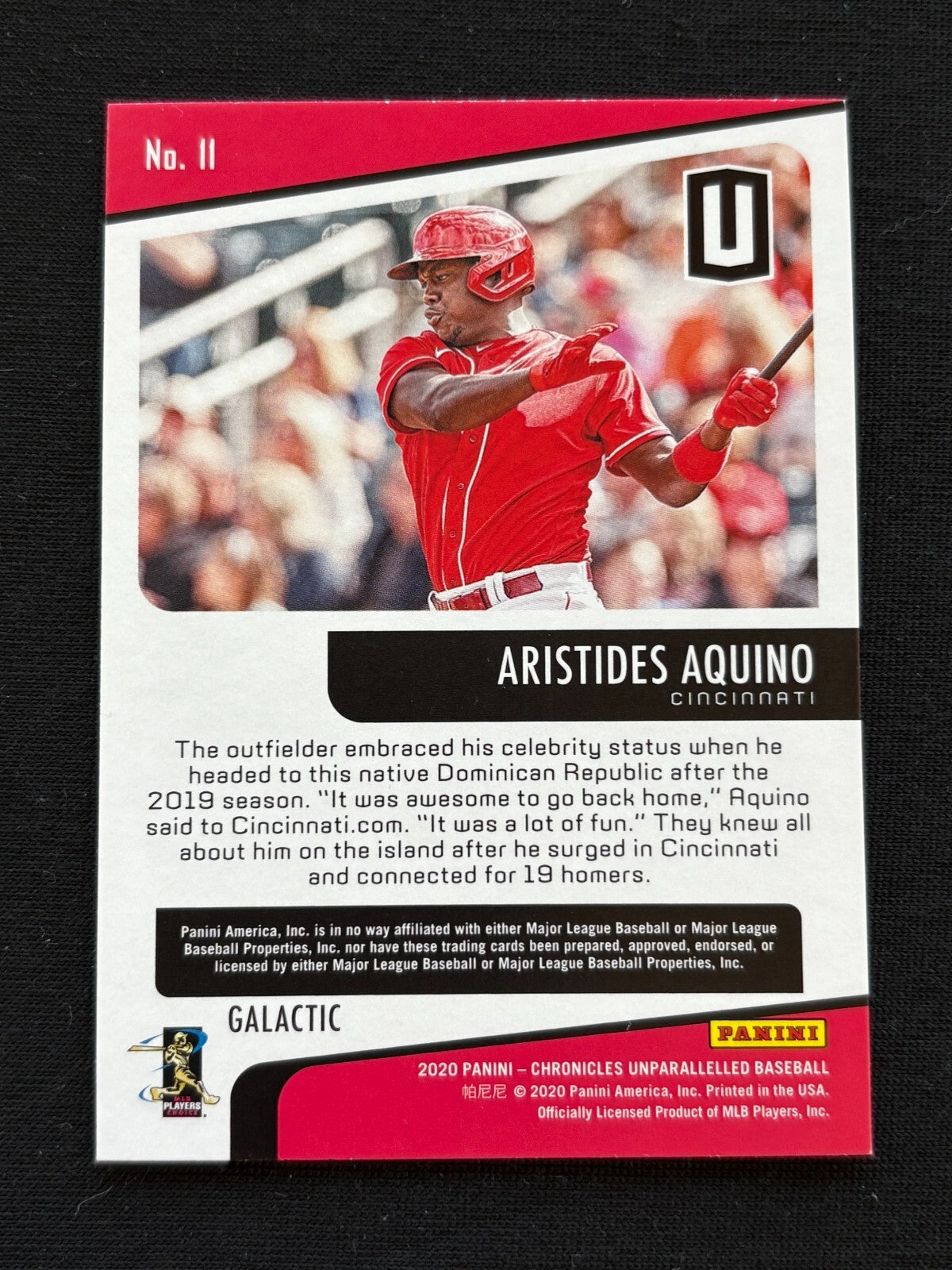 Aristedes Aquino 2020 Unparalleled GALACTIC CASE HIT SSP Rookie Cincinnati Reds