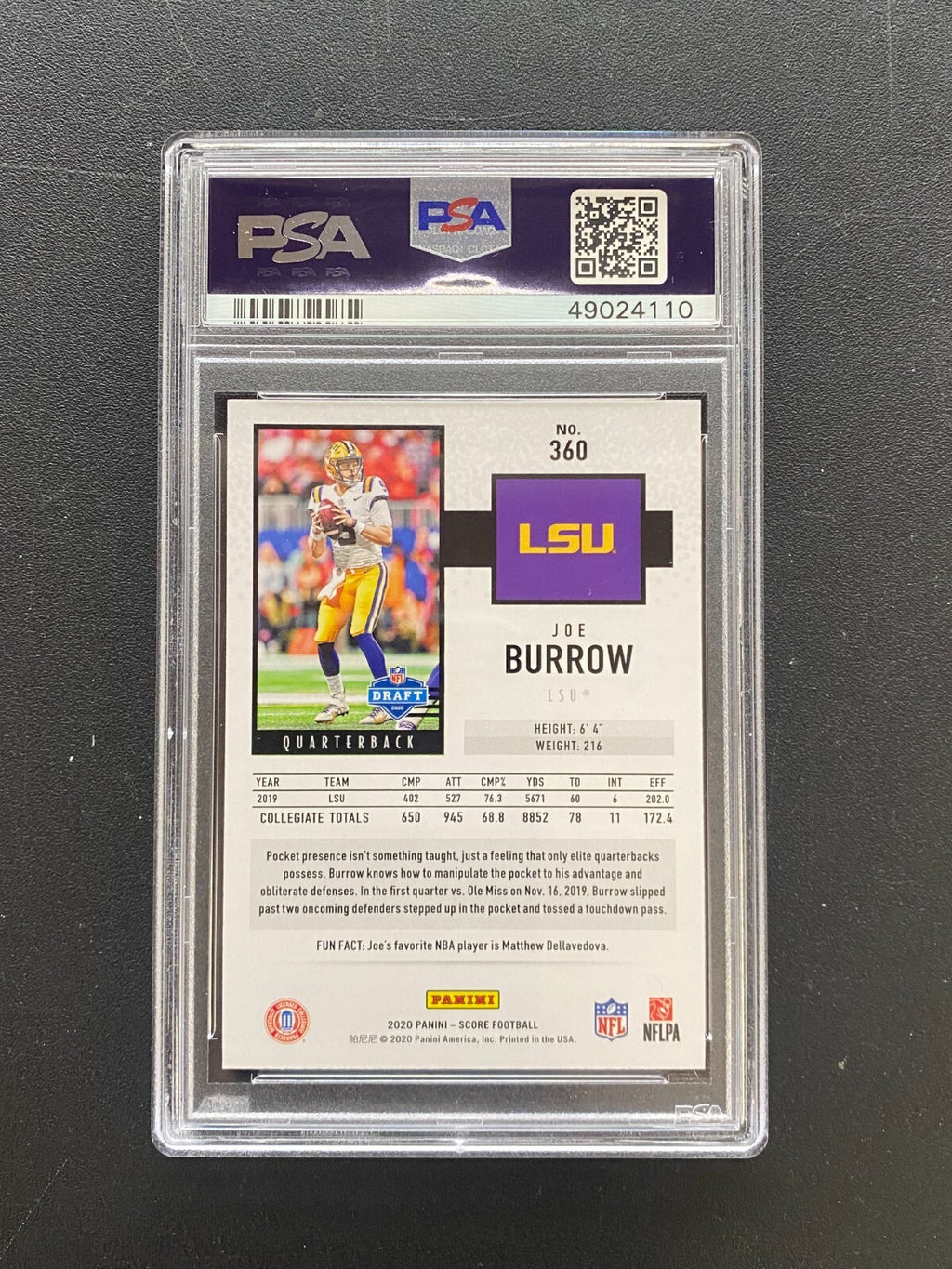 Joe Burrow 2020 Score Red Zone SSP Rookie RC LSU Tigers Bengals 14/20 PSA 9