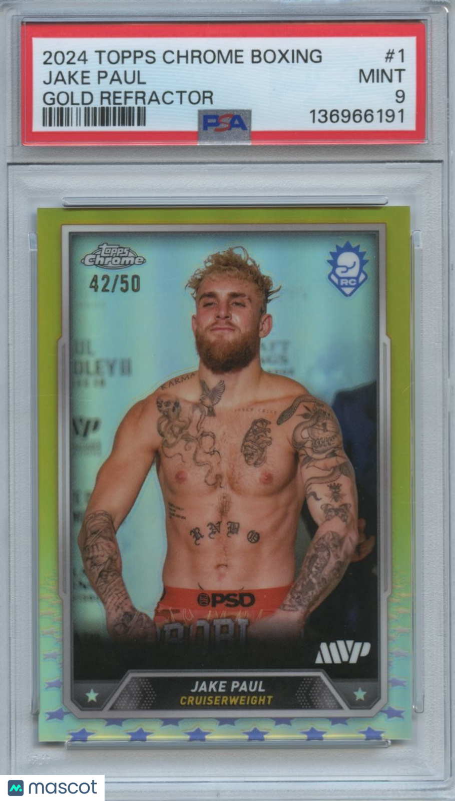 Jake Paul 2024 Topps Chrome Boxing GOLD Refractor Rookie RC 42/50 PSA 9
