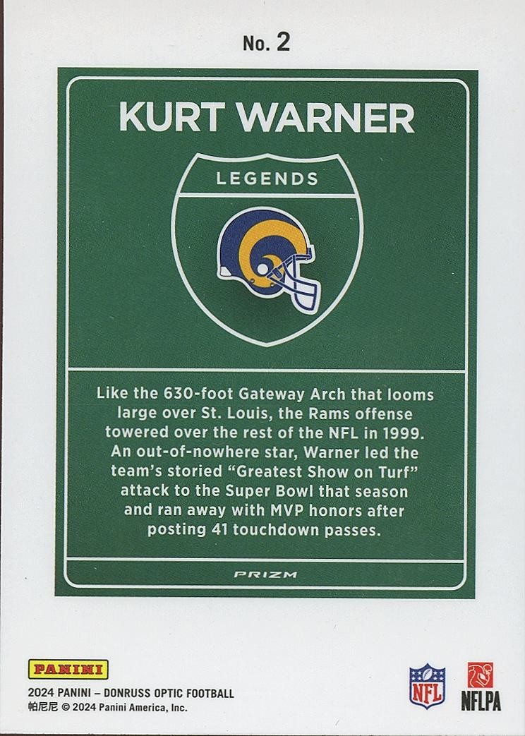Kurt Warner 2024 Optic DOWNTOWN SSP CASE HIT St. Louis Rams #2