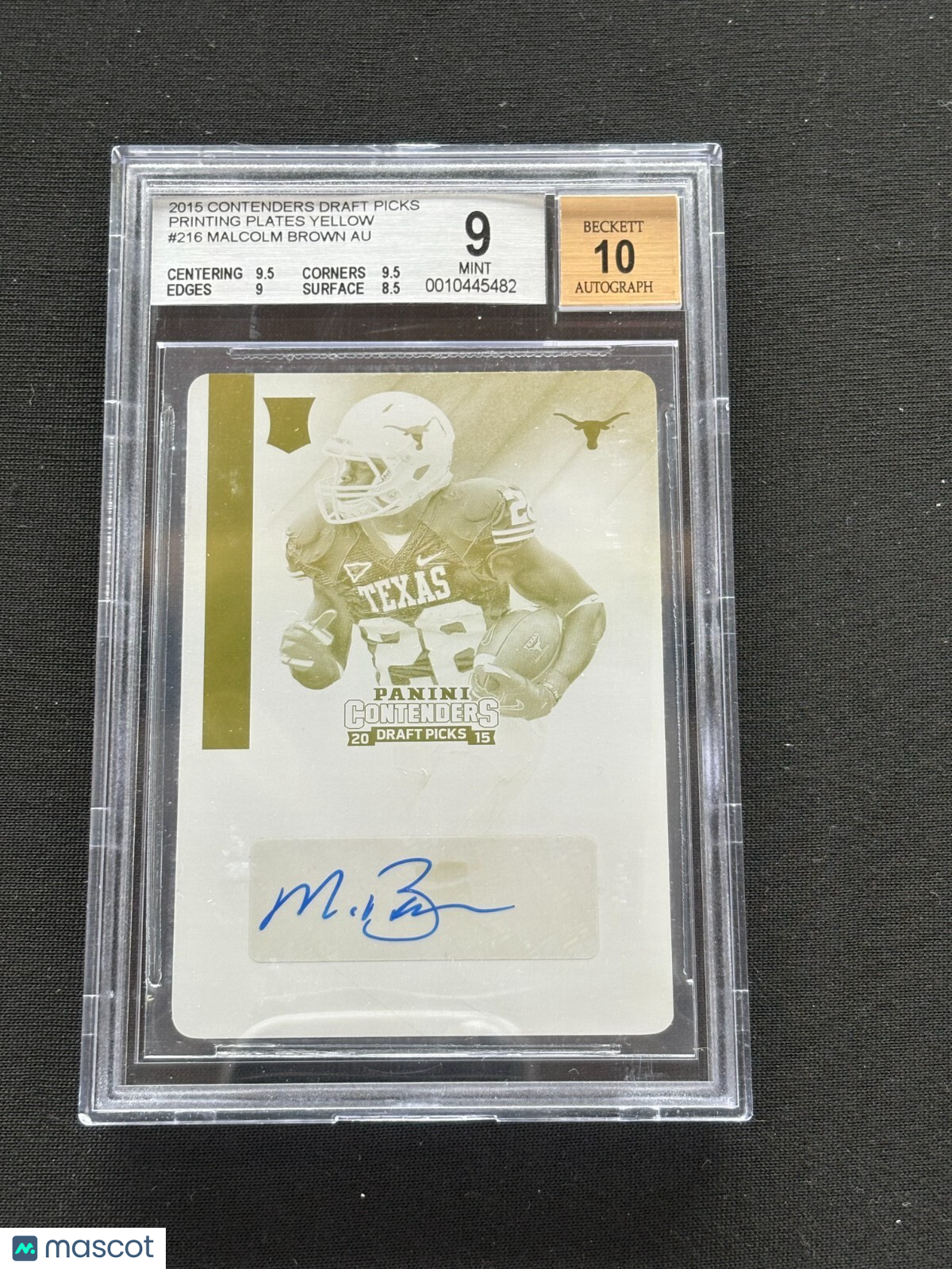 Malcolm Brown 2015 Contenders Auto Autograph Printing Plate Longhorns 1/1 BGS 9