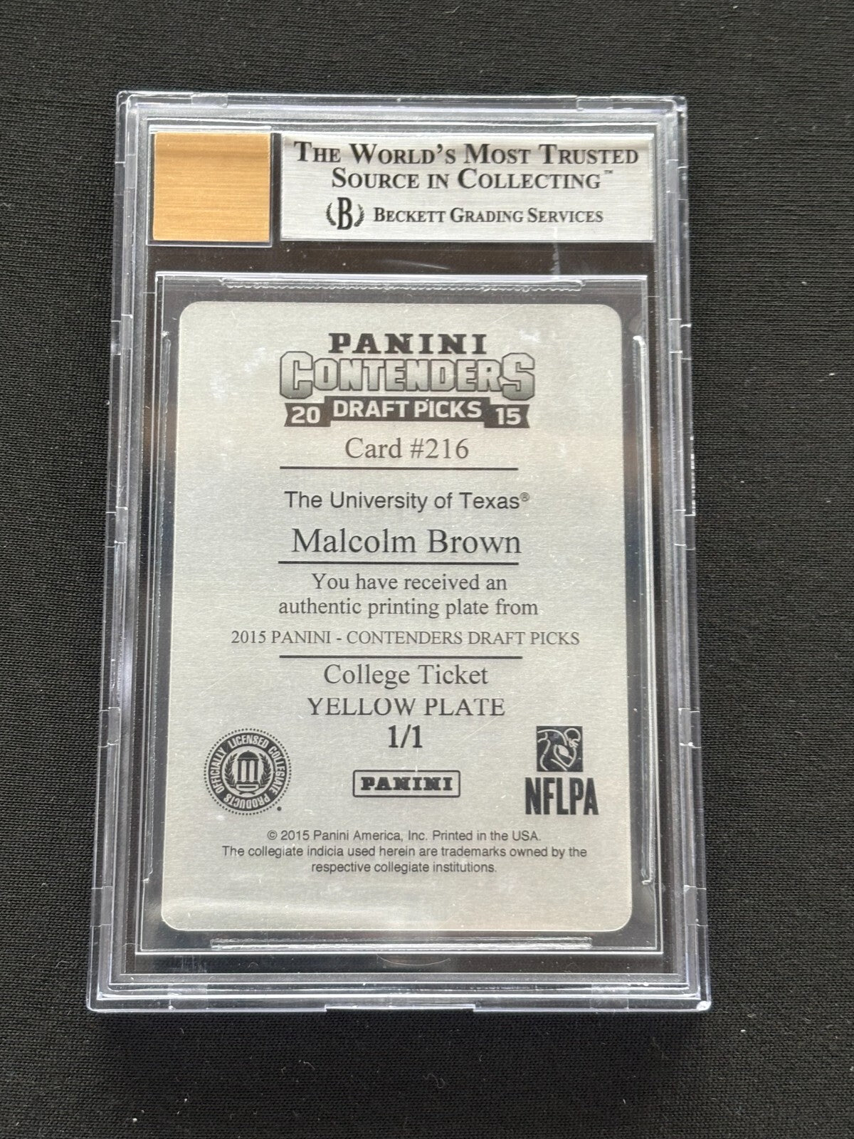 Malcolm Brown 2015 Contenders Auto Autograph Printing Plate Longhorns 1/1 BGS 9