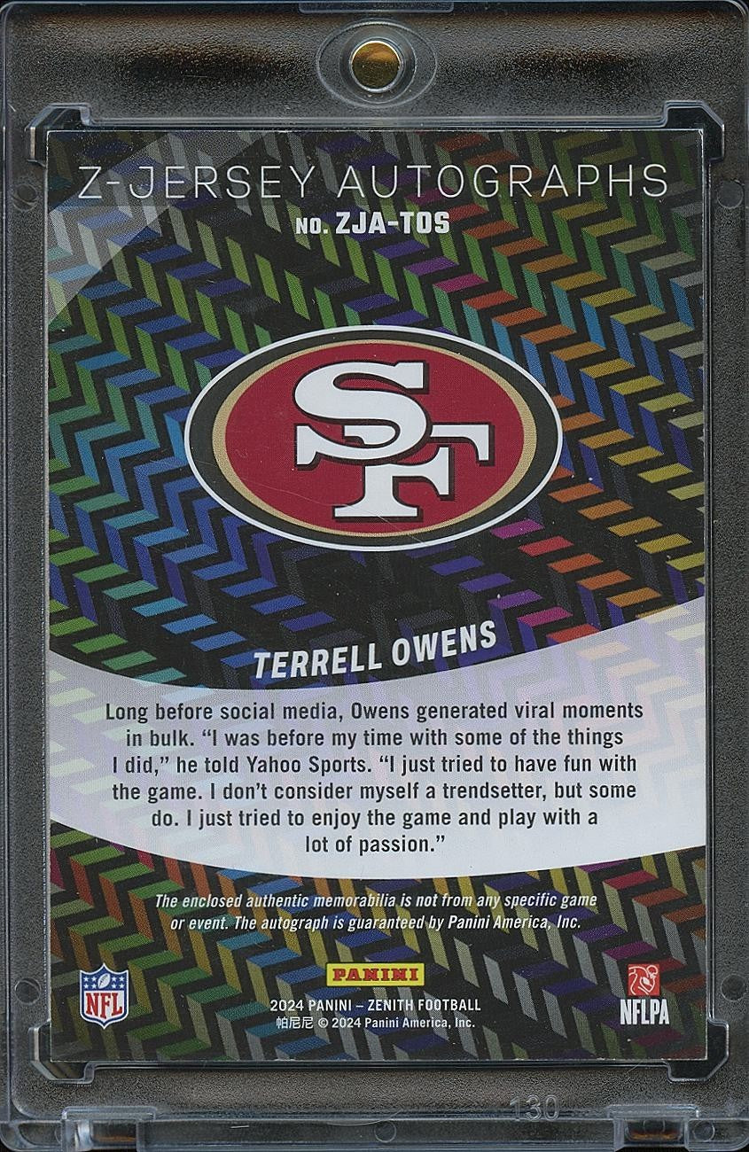 Terrell Owens 2024 Zenith Auto Autograph Patch San Francisco 49ers 19/50