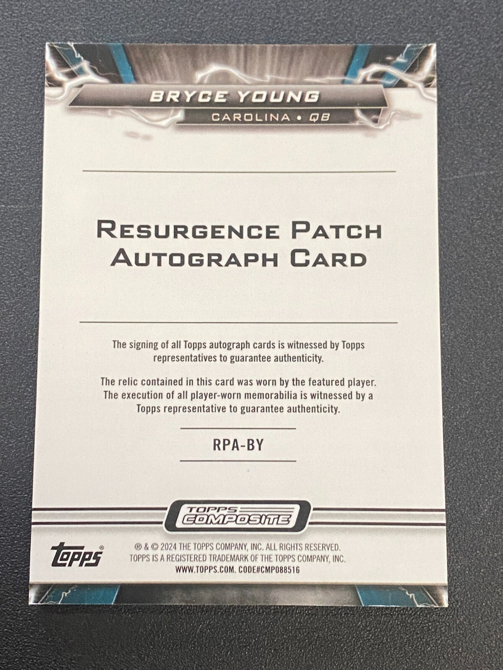 Bryce Young 2024 Topps Resurgence Auto Autograph Jersey Patch RC Panthers 19/99