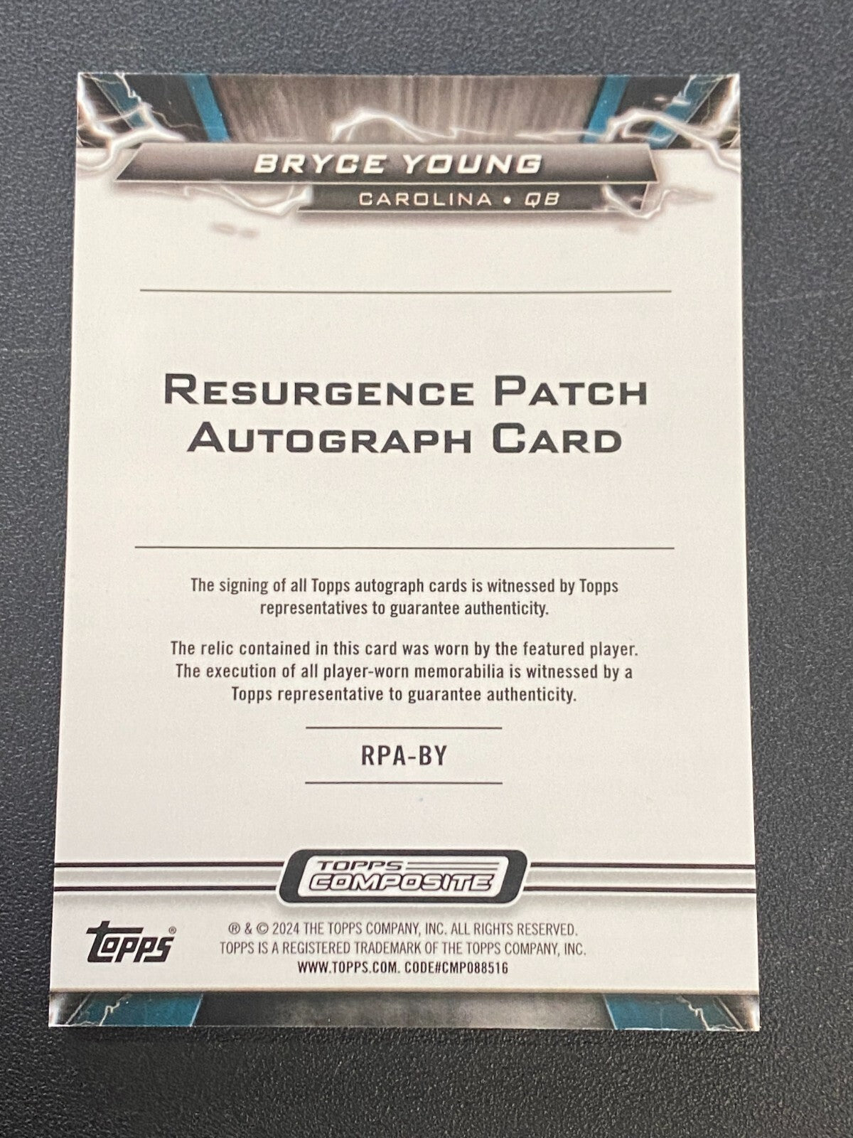 Bryce Young 2024 Topps Resurgence Auto Autograph Jersey Patch RC Panthers 19/99