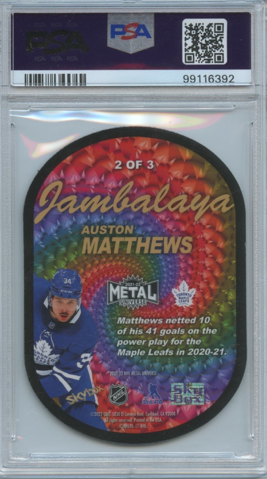 Auston Matthews 2021-22 Metal Universe Jambalaya SSP Toronto Maple Leafs PSA 9