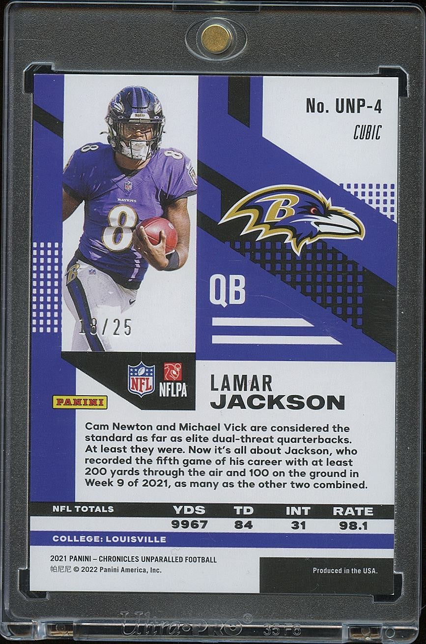 Lamar Jackson 2021 Unparalleled Cubic SSP Baltimore Ravens 18/25