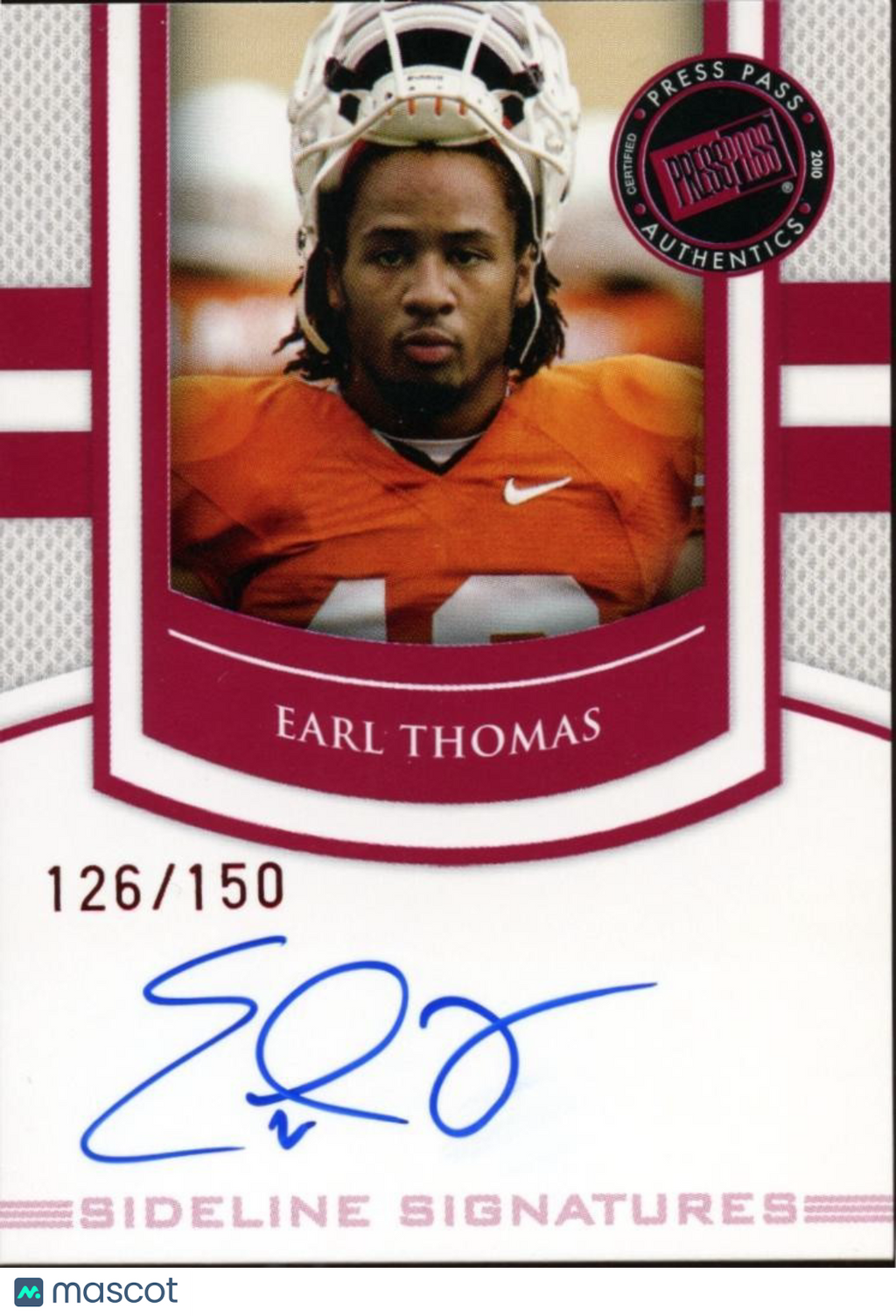 Earl Thomas 2010 Press Pass Red Auto Autograph RC Rookie Texas Longhorns 126/150