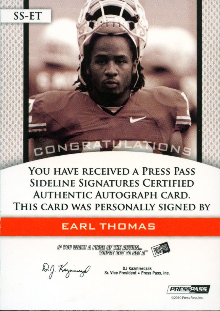 Earl Thomas 2010 Press Pass Red Auto Autograph RC Rookie Texas Longhorns 126/150