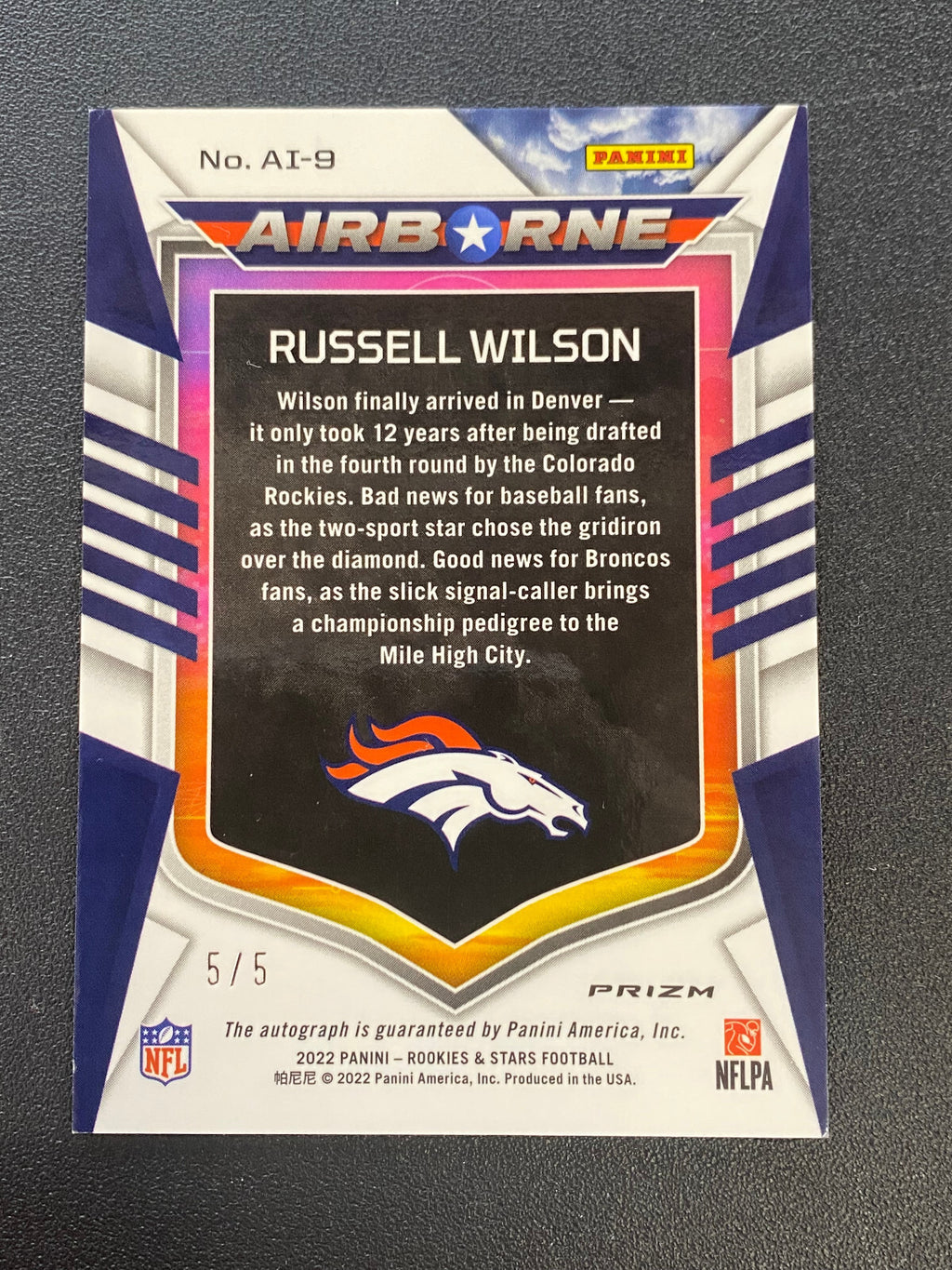 Russell Wilson 2022 Rookies & Stars Auto Autograph Denver Broncos Steelers 5/5
