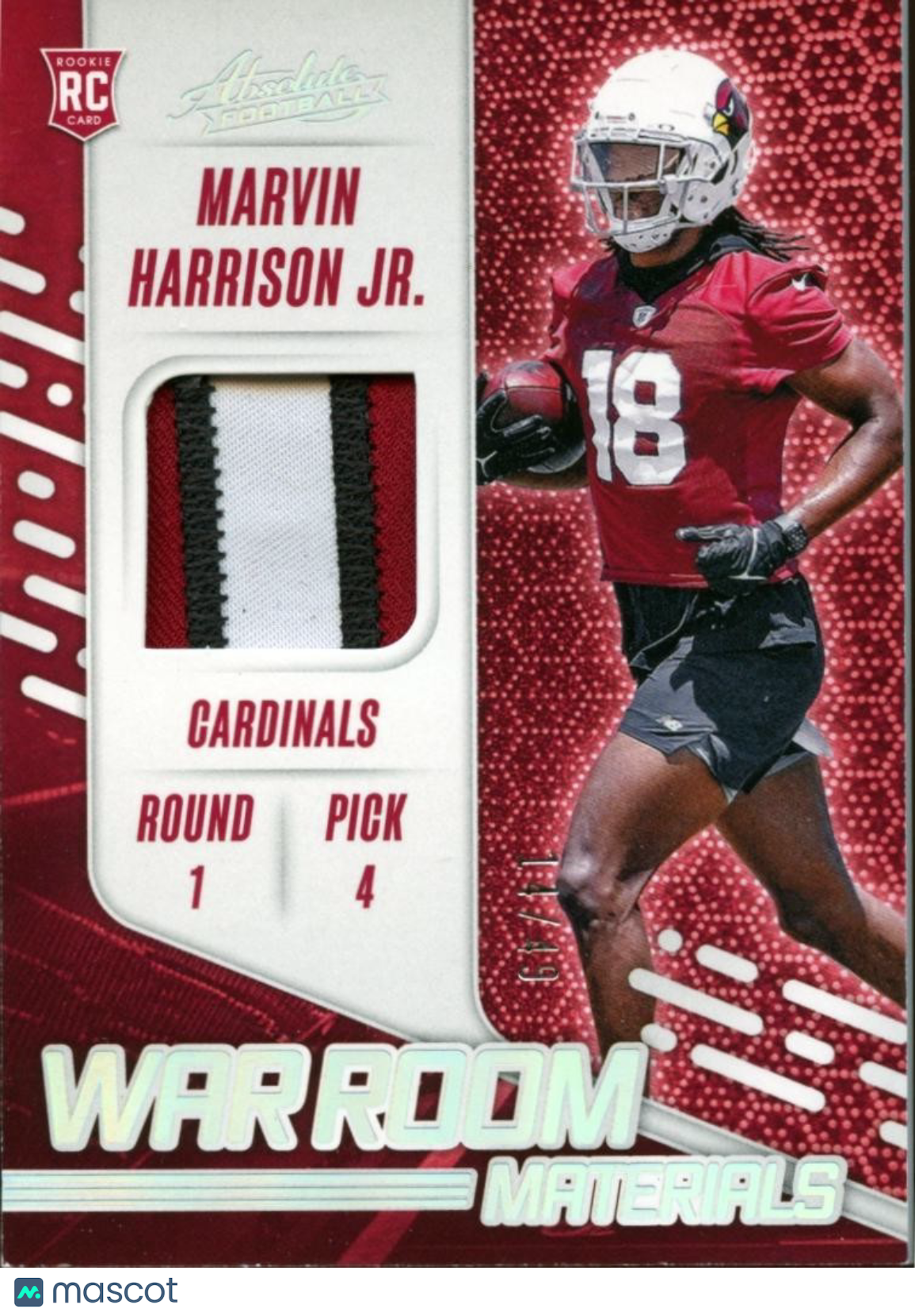 Marvin Harrison Jr. 2024 Absolute 3 Color Patch RC Arizona Cardinals 14/49