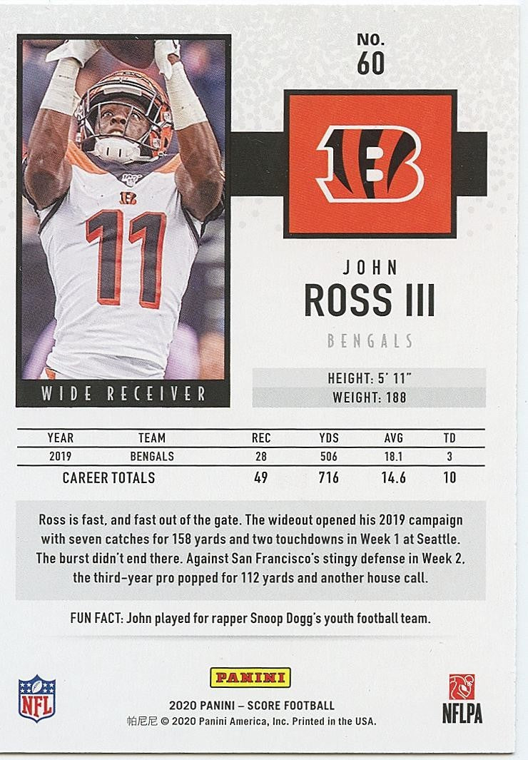 John Ross III 2020 Score End Zone Green SSP Cincinnati Bengals 1/6 #60