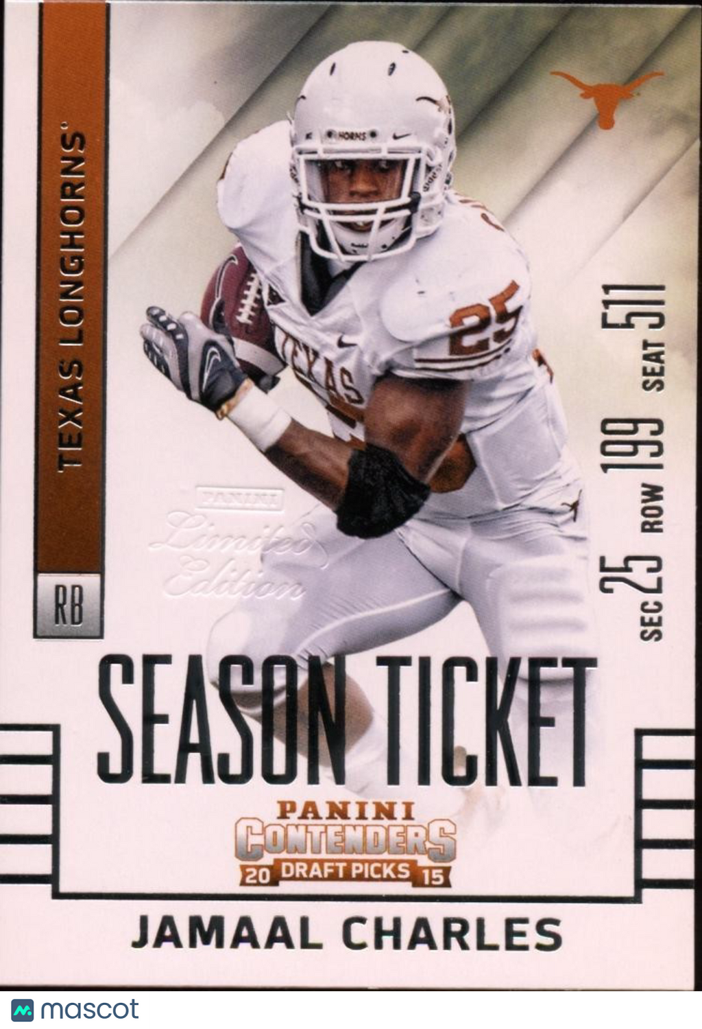 Jamaal Charles 2015 Contenders LIMITED EDITION STAMP SSP Texas Longhorns 2/5