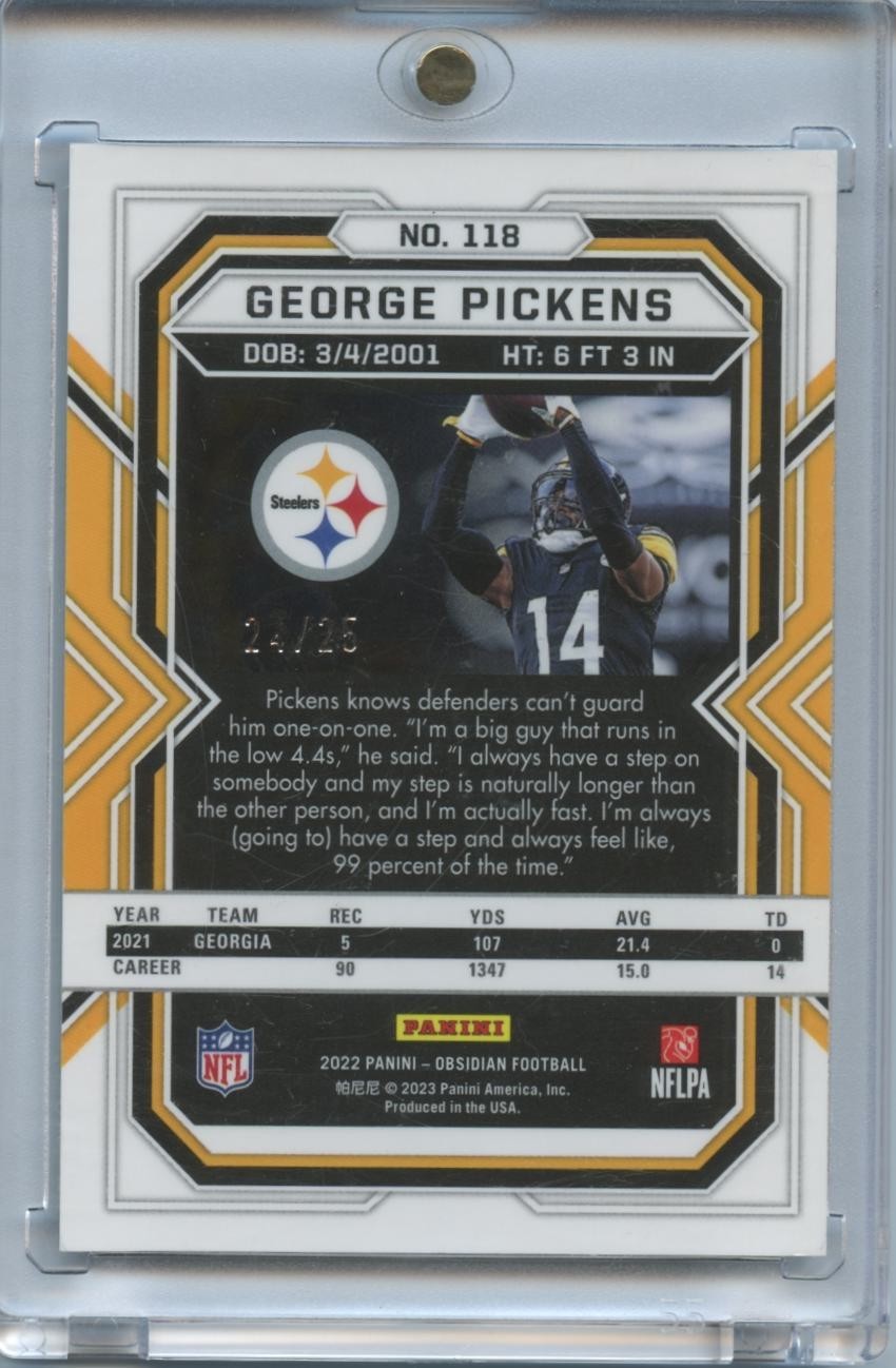 George Pickens 2022 Obsidian GOLD Rookie RC Pittsburgh Steelers 24/25