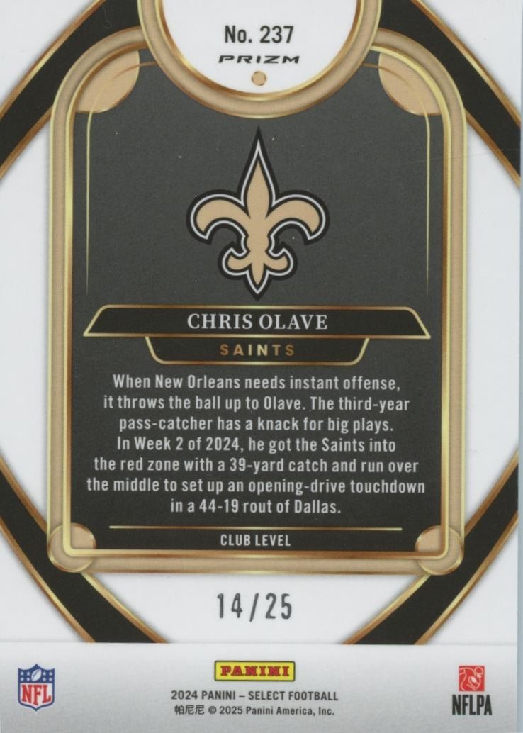 Chris Olave 2024 Select Club Level Tie-Dye Prizm New Orleans Saints 14/25