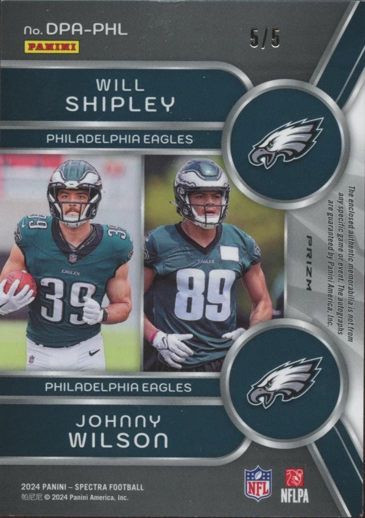 Will Shipley / Johnny Wilson 2024 Spectra Auto Autograph LOGO Patch Eagles 5/5