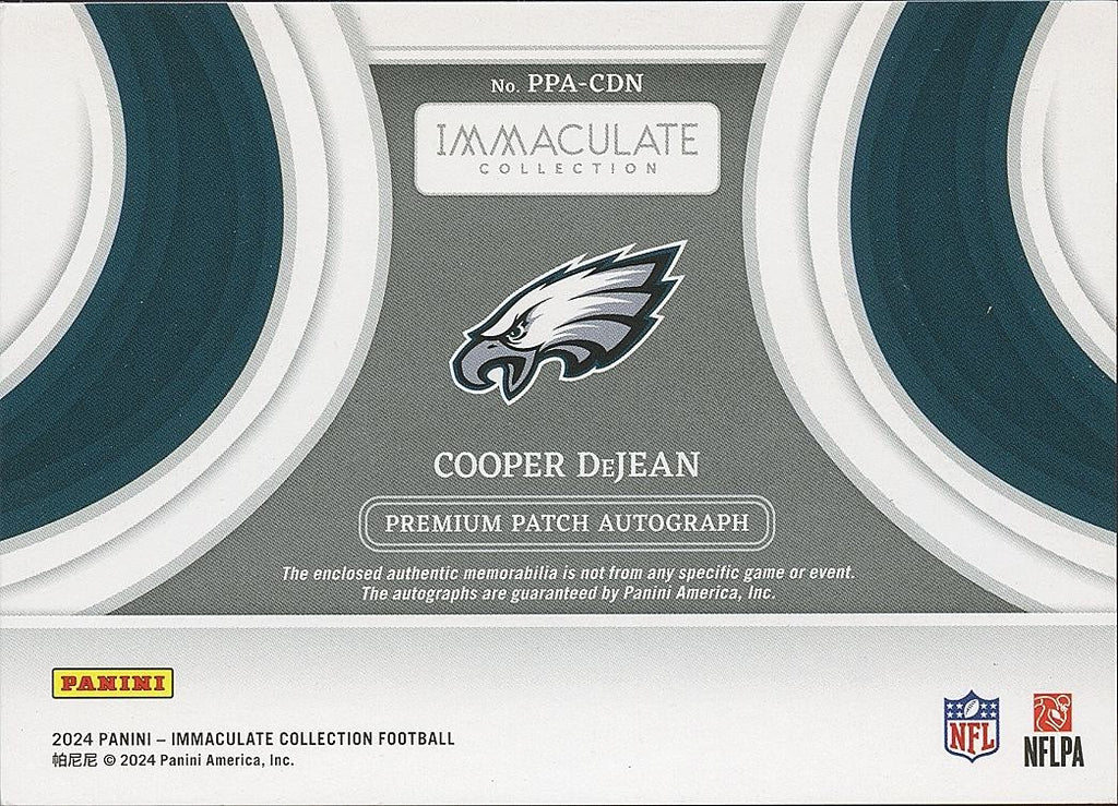 Cooper Dejean 2024 Immaculate Auto Autograph Patch Rookie RC Eagles 98/99