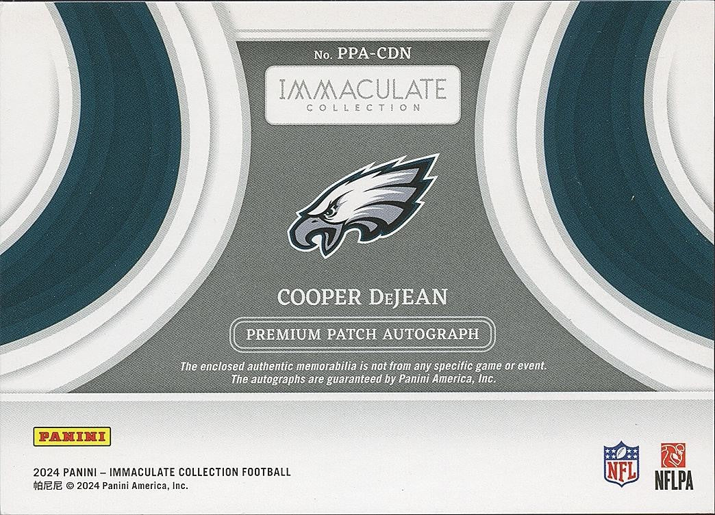 Cooper Dejean 2024 Immaculate Auto Autograph Patch Rookie RC Eagles 98/99