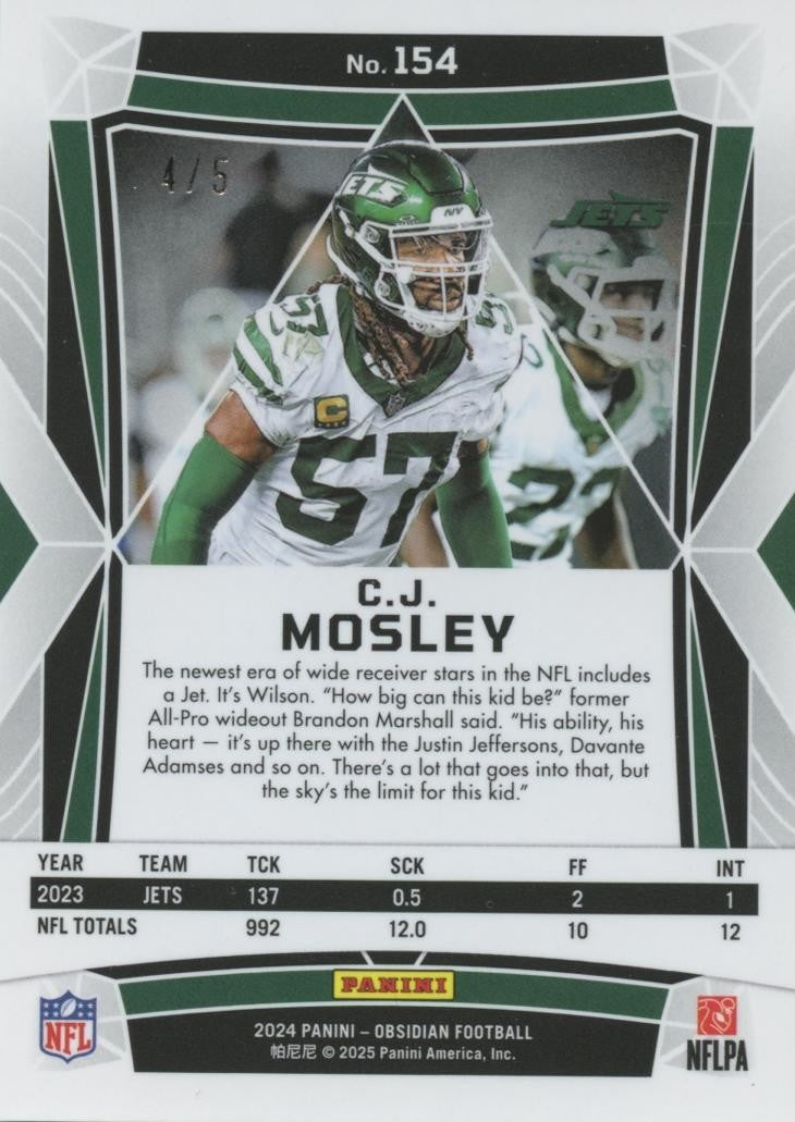 C.J. Mosley 2024 Obsidian Green Flood SSP SHORTPRINT New York Jets 4/5