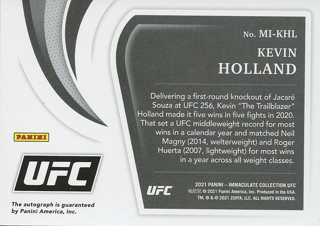 Kevin Holland 2021 Immaculate Milestones On Card Auto Autograph UFC MMA 36/99