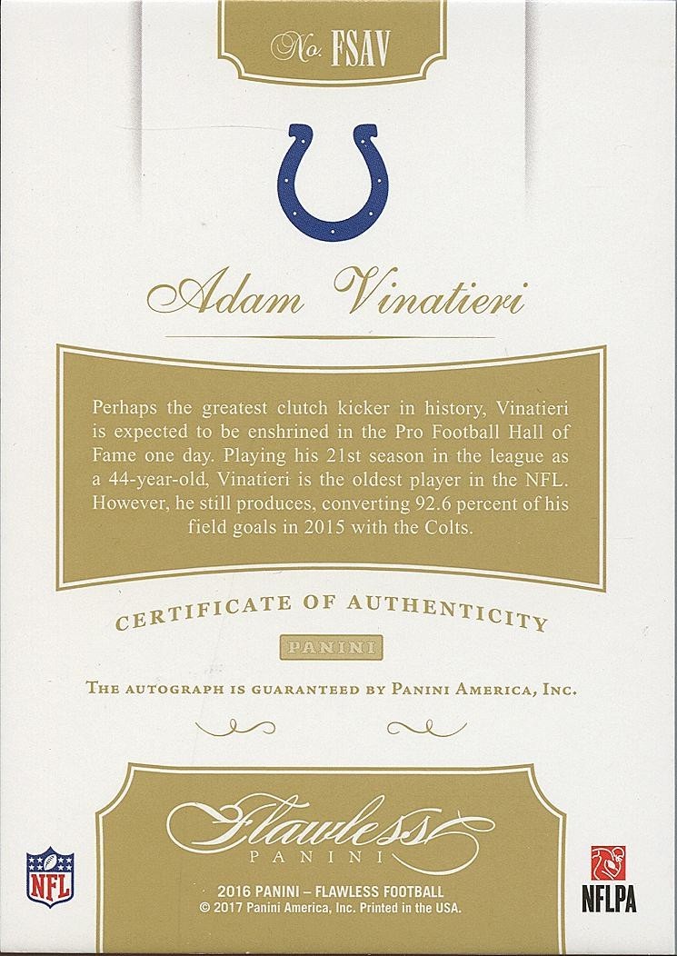 Adam Vinatieri 2016 Flawless Blue Auto Autograph Indianapolis Colts 5/10