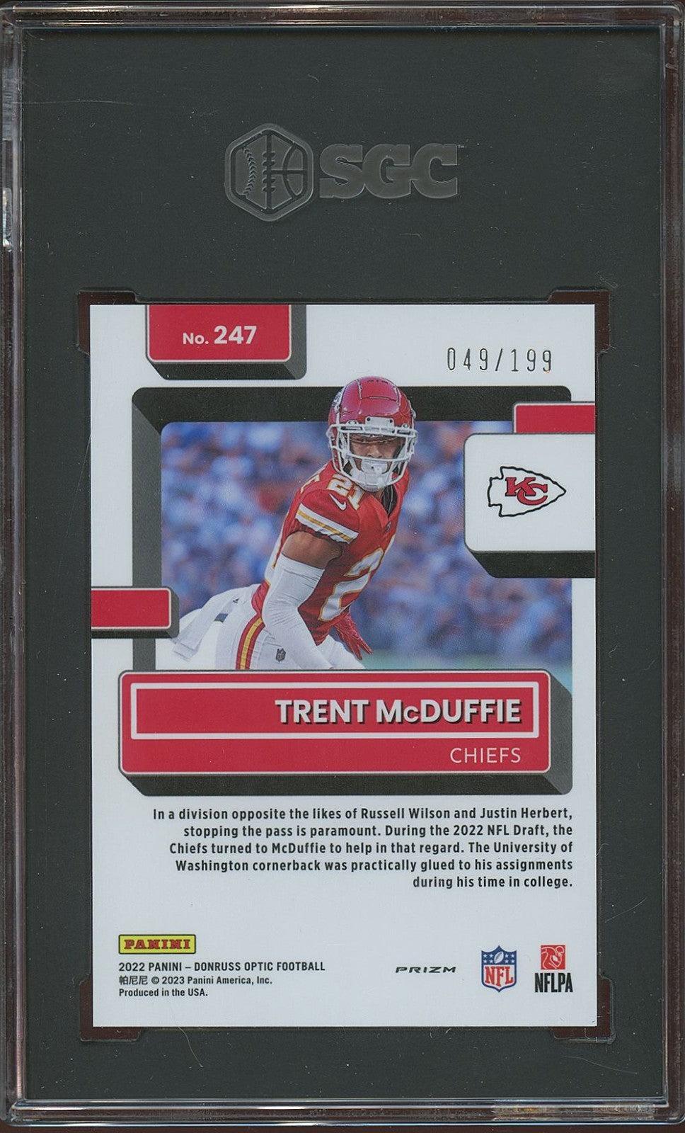 Trent Mcduffie 2022 Optic Rated Rookie Orange Prizm RC KC Chiefs 49/199 SGC 10