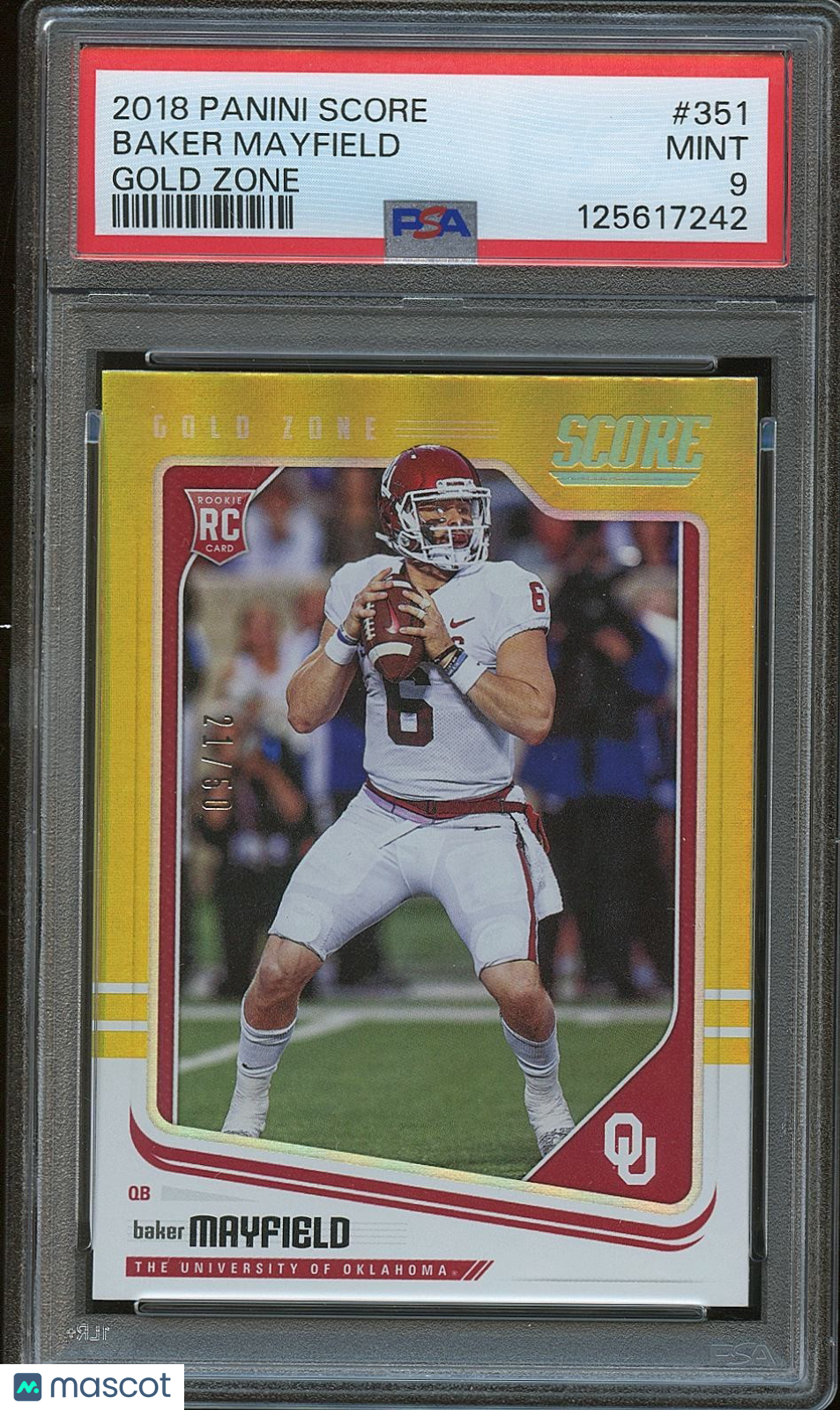 Baker Mayfield 2018 Score GOLD Zone Rookie RC Oklahoma Sooners 21/50 PSA 9