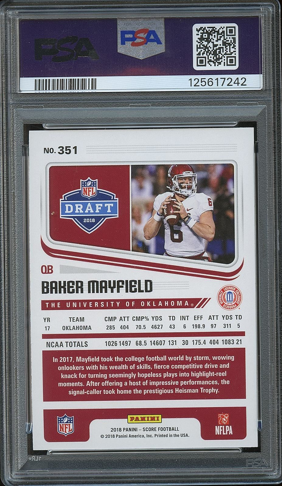 Baker Mayfield 2018 Score GOLD Zone Rookie RC Oklahoma Sooners 21/50 PSA 9