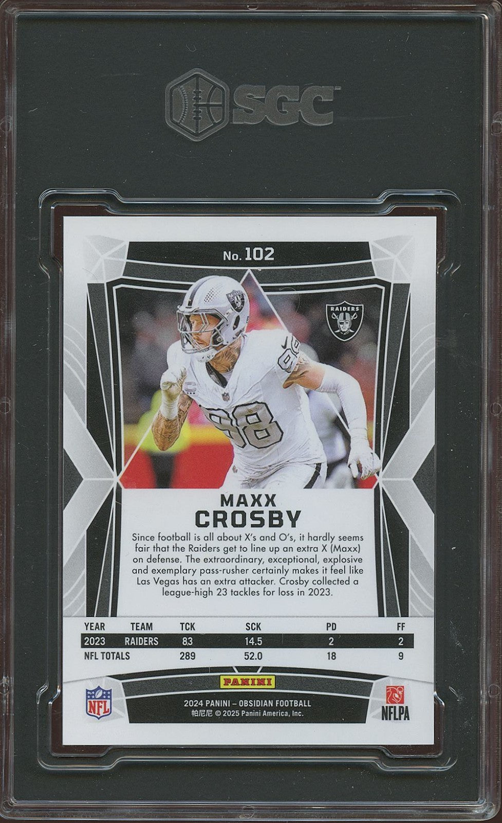 Maxx Crosby 2024 Panini Obsidian Card Las Vegas Raiders #102 SGC 10