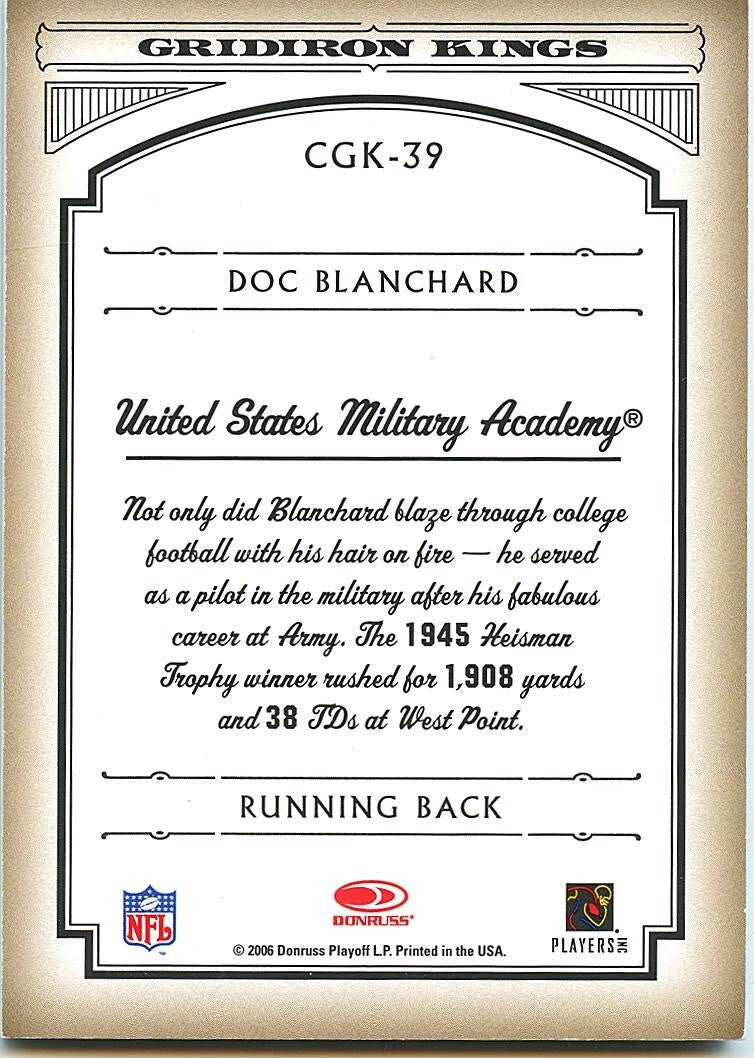 Doc Blanchard 2006 Donruss Threads No Autograph Error Army Air Force