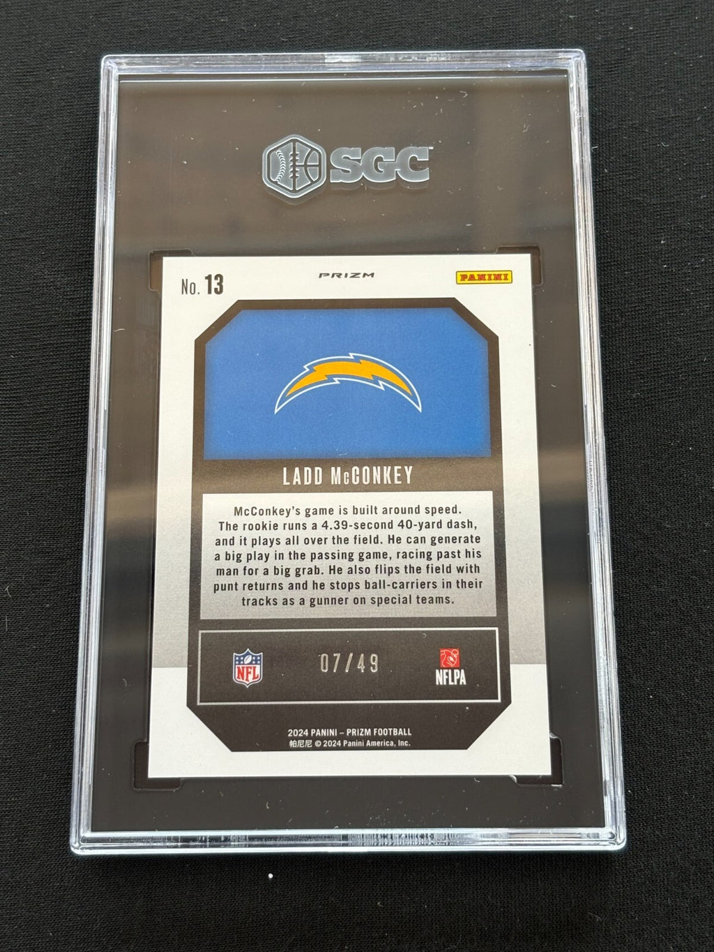 Ladd Mcconkey 2024 Prizm Emergent Purple Power Rookie LA Chargers 7/49 SGC 9.5