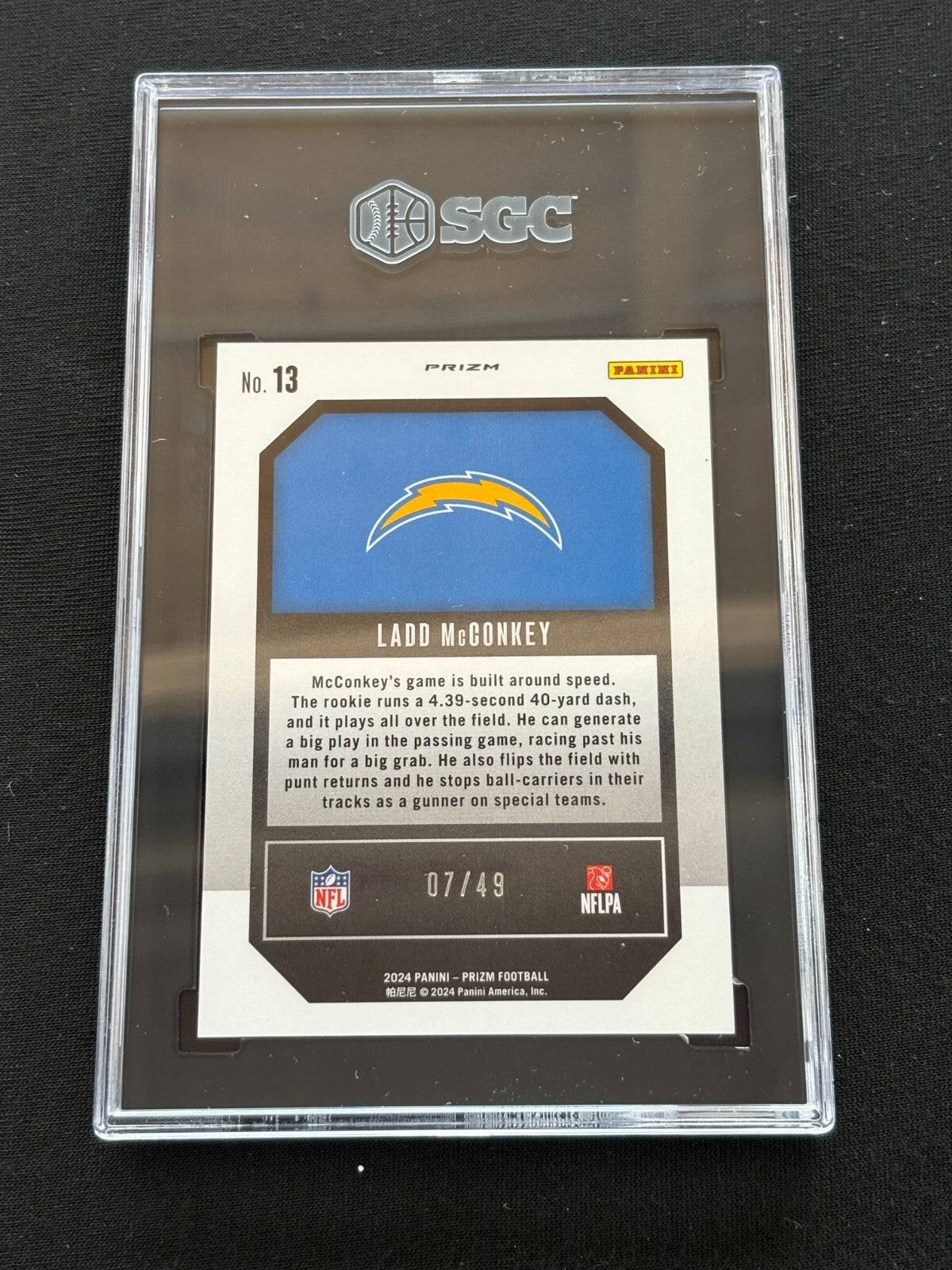 Ladd Mcconkey 2024 Prizm Emergent Purple Power Rookie LA Chargers 7/49 SGC 9.5