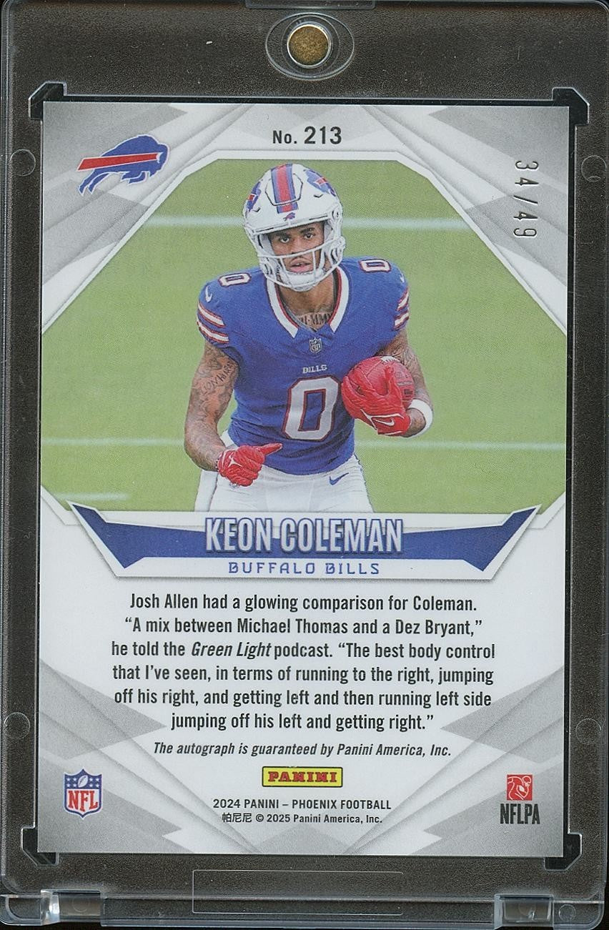 Keon Coleman 2024 Phoenix Blue Auto Autograph RC Rookie Buffalo Bills 34/49