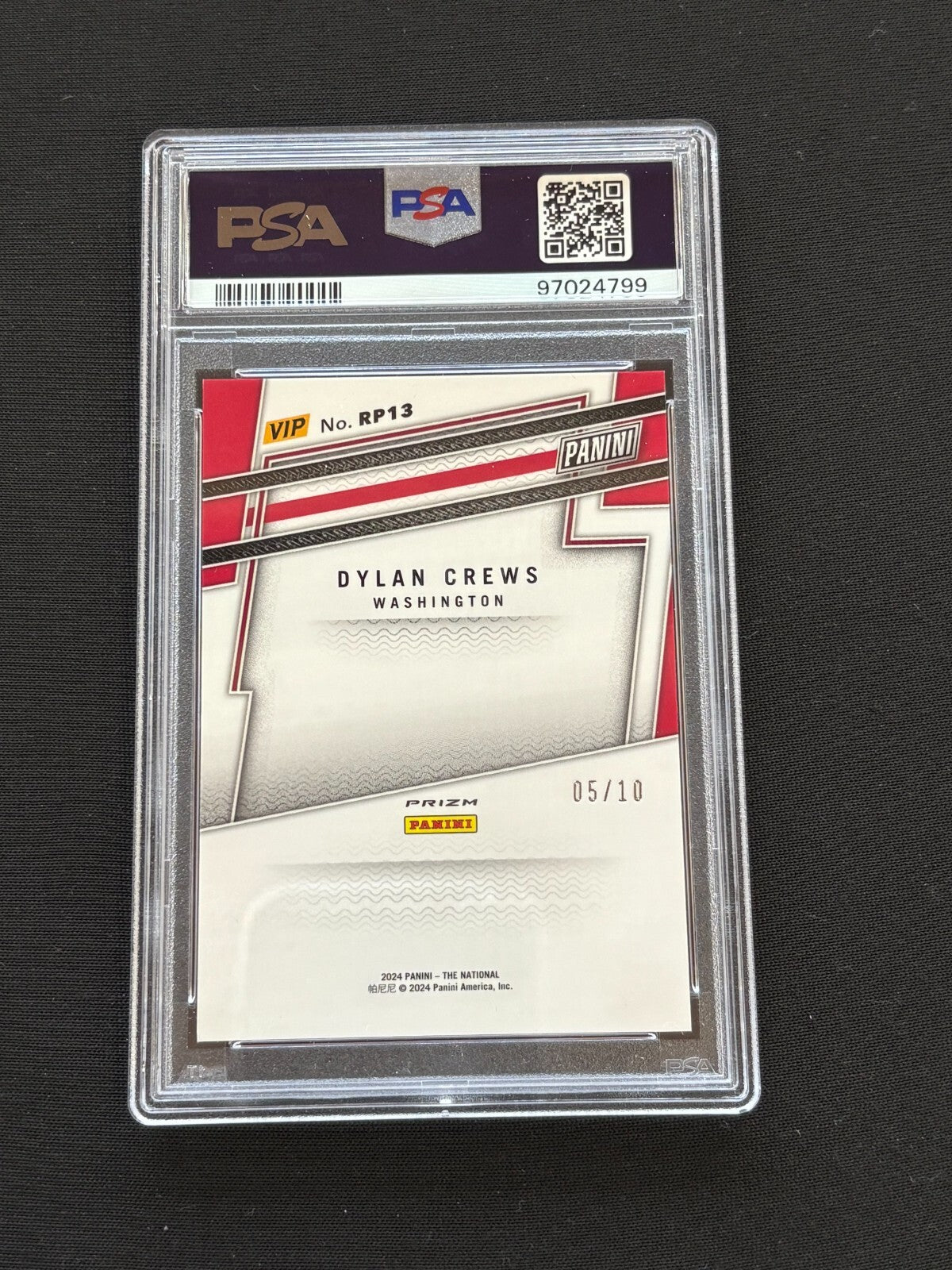 Dylan Crews 2024 Panini VIP GOLD Prizm Rookie RC Washington Nationals 5/10 PSA 9