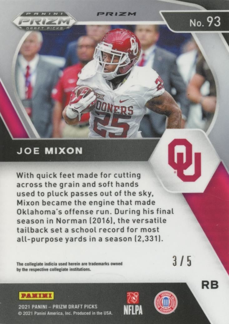 Joe Mixon 2021 Prizm Draft Neon Green Disco SSP Oklahoma Sooners 3/5