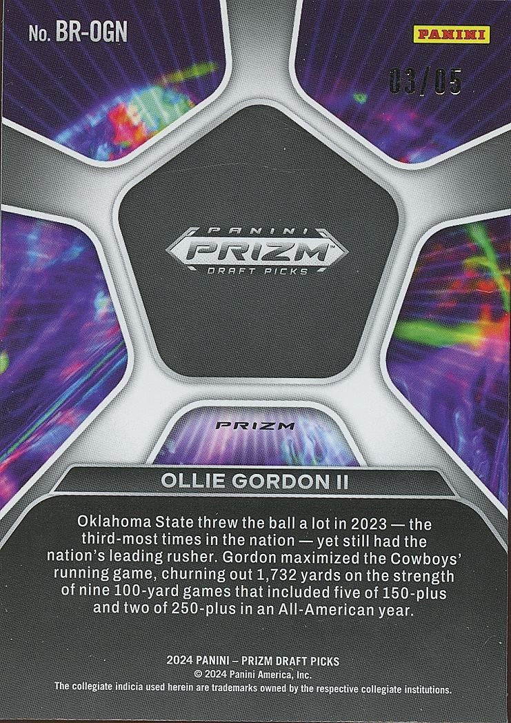 Ollie Gordon II 2024 Prizm Draft Brilliance Black GOLD Prizm RC OSU Cowboys 3/5