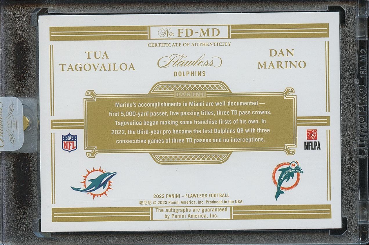 Dan Marino / Tua Tagovailoa 2022 Flawless Auto Autograph Miami Dolphins 4/8