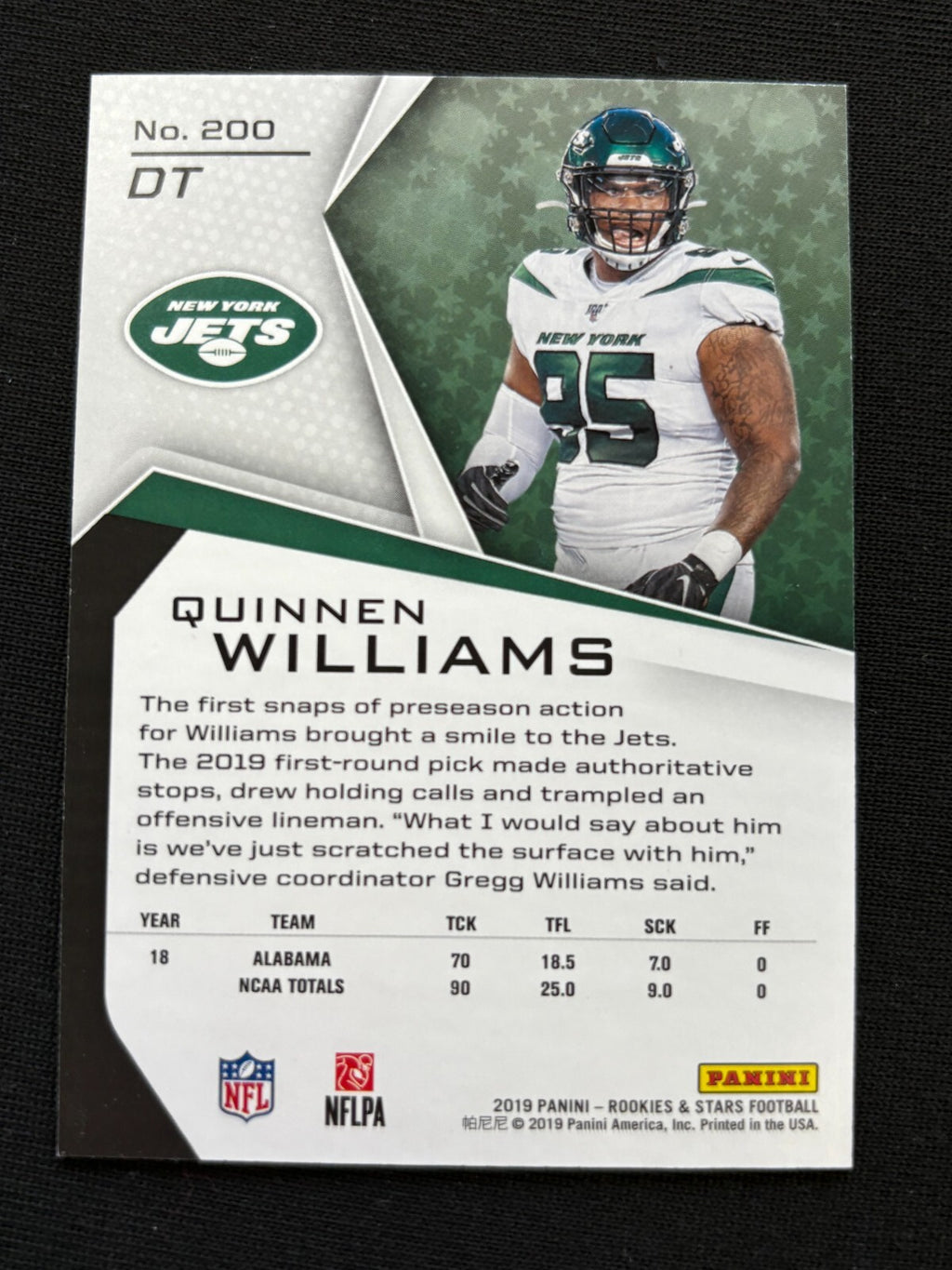 Quinnen Williams 2019 Rookies & Stars Red Blue RC Rookie New York Jets 8/35