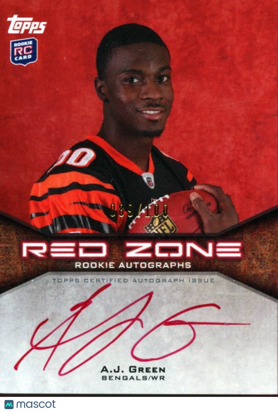 A.J. Green 2011 Topps Red Zone Red Ink Auto Autograph RC Bengals 89/100