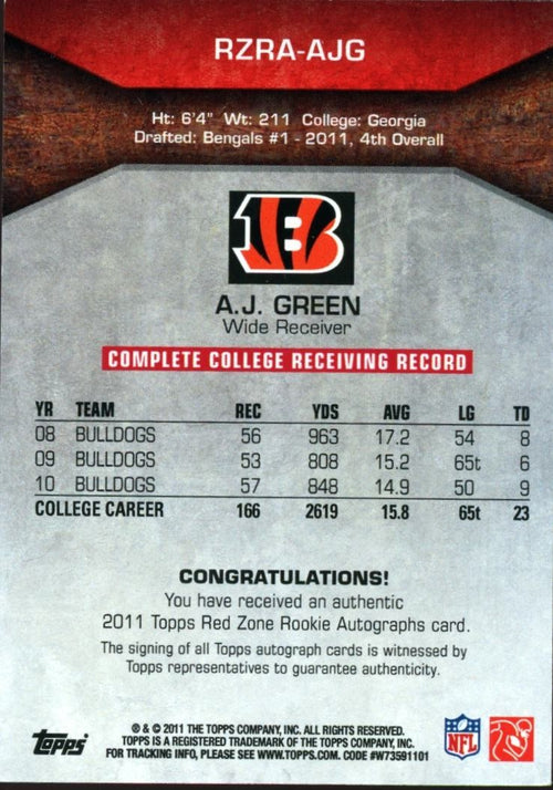 A.J. Green 2011 Topps Red Zone Red Ink Auto Autograph RC Bengals 89/100