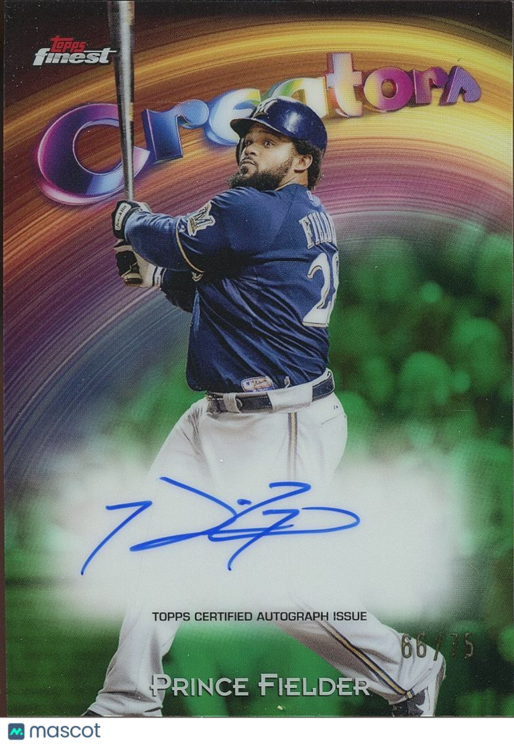 Prince Fielder 2025 Topps Finest Auto Autograph Green Milwaukee Brewers 66/75