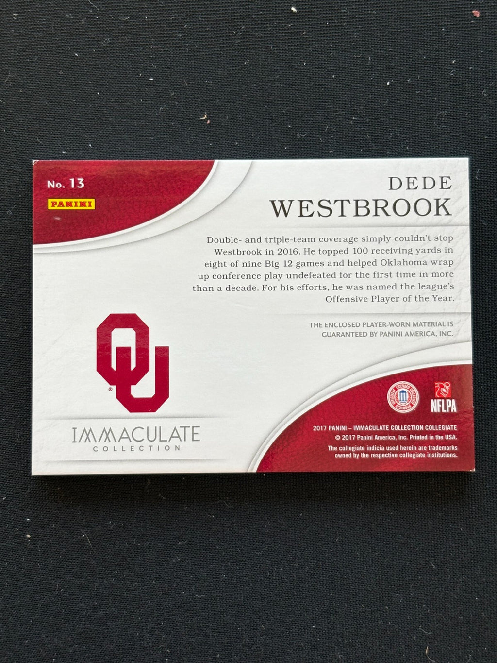Dede Westbrook 2017 Immaculate Helmet Logo Patch RC Oklahoma Sooners 3/9