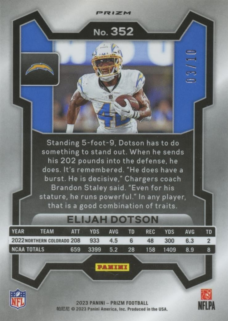 Elijah Dotson 2023 Prizm GOLD Prizm Rookie RC Los Angeles Chargers 3/10