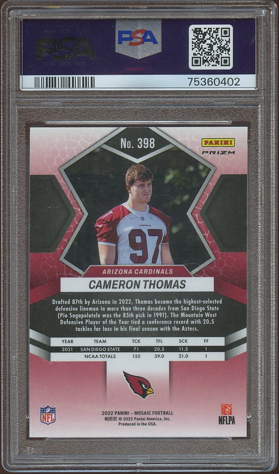 Cameron Thomas 2022 Mosaic Honeycomb Prizm SSP Cardinals CASE HIT PSA 10