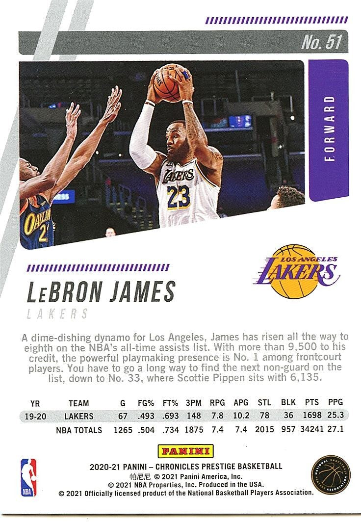 Lebron James 2020-21 Prestige RED Points Los Angeles Lakers 39/149 #51