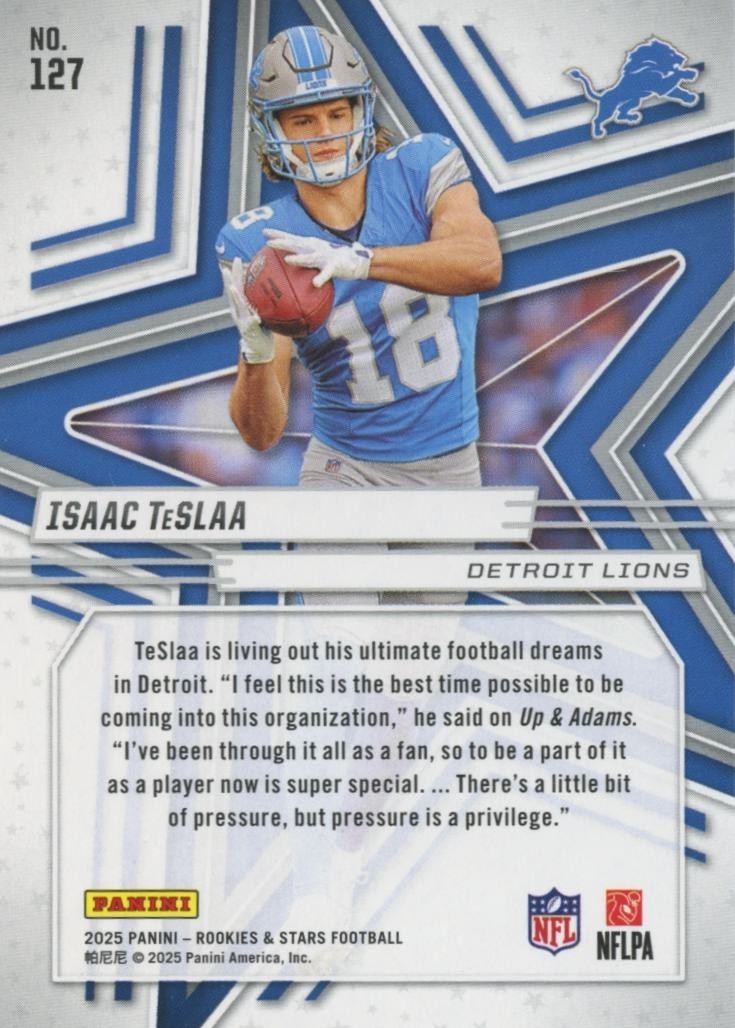 Isaac Teslaa 2025 Rookies & Stars Auto Autograph RC Rookie Detroit Lions