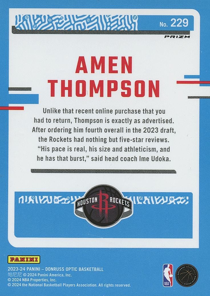 Amen Thompson 2023-24 Optic Rated Rookie RC Jazz Prizm SSP CASE HIT Rockets